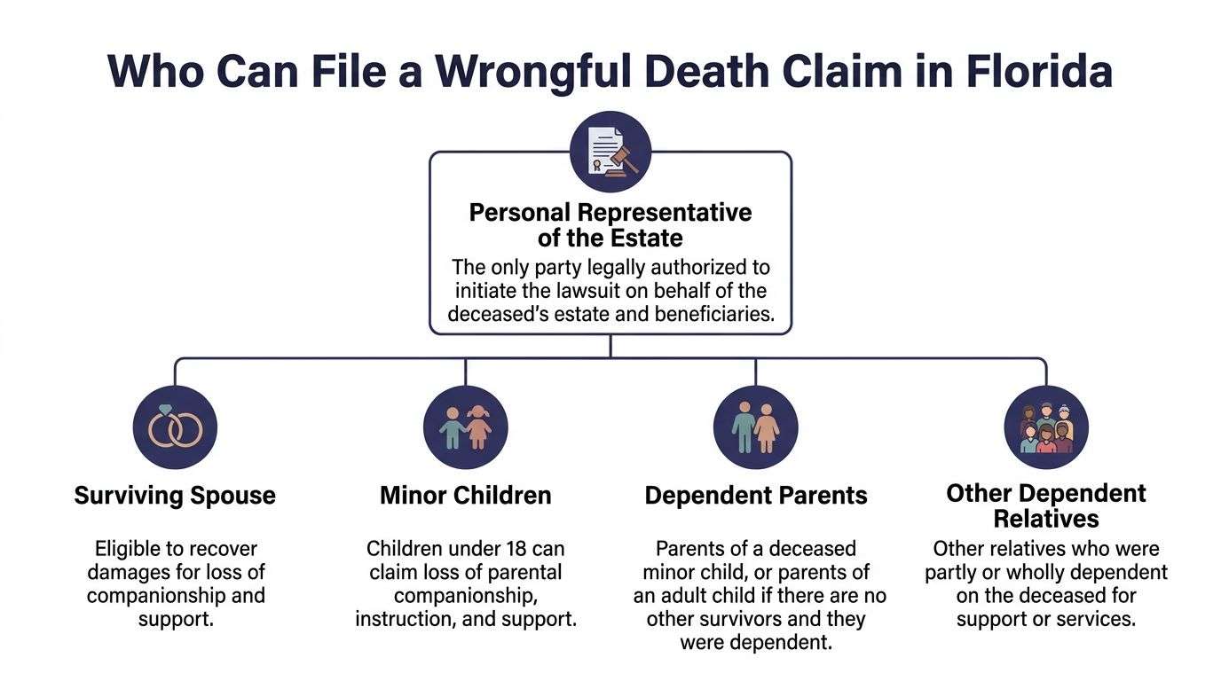 A flowchart explaining who can legally file a wrongful death claim in the state of Florida.